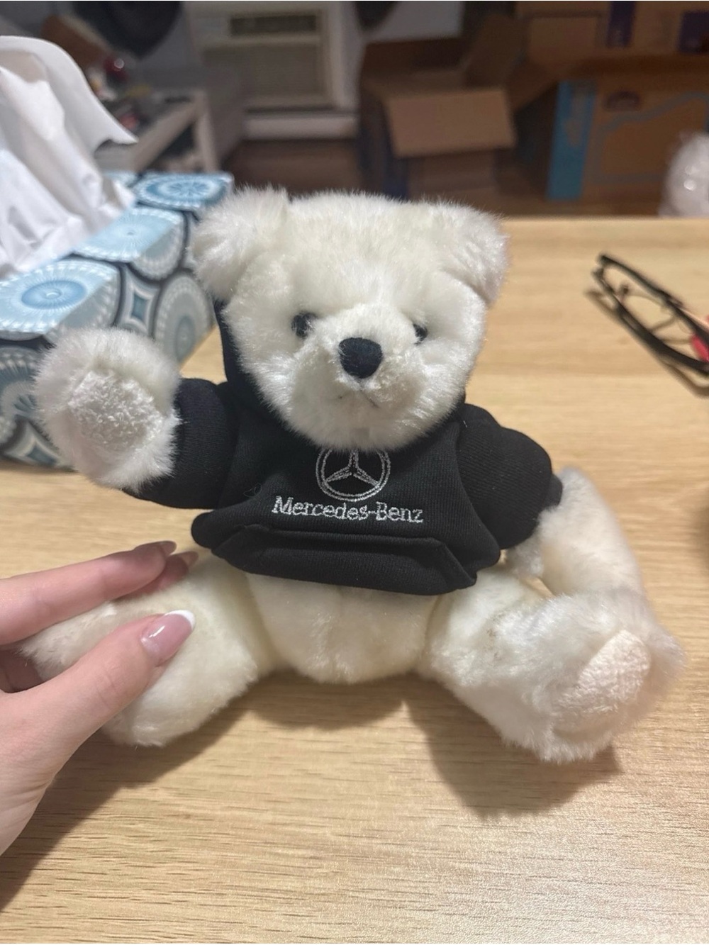 Mercedes-Benz Plush Teddy Bear in White with Black Hoodie